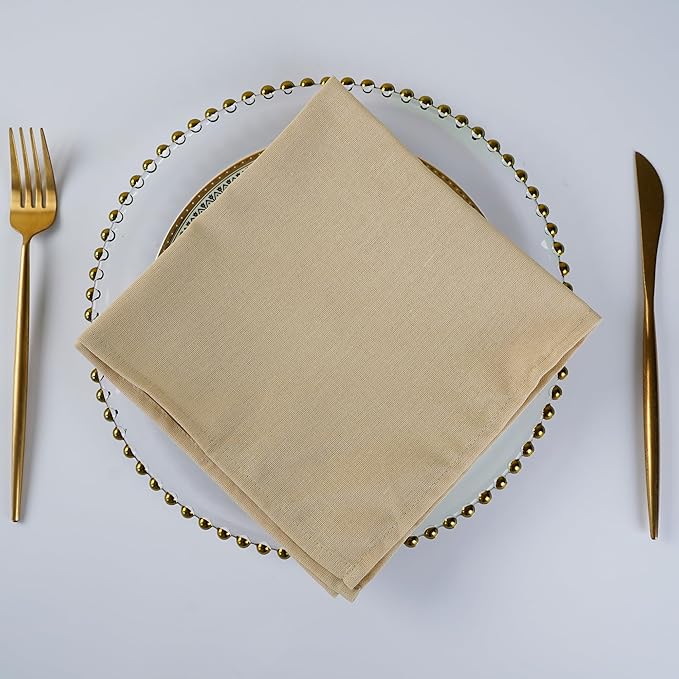 Solid Color Blended Fabric Thin Dinner Cloth Napkins - Set of 12 (40 x 40 cm) - for Events & Home Use (Beige)