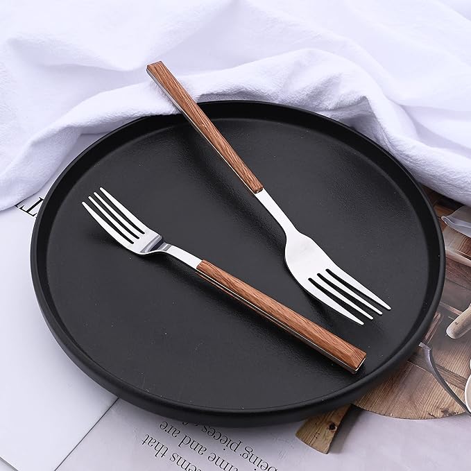 Silverware Set for 4, 16-Piece Stainless Steel Flatware Cutlery Set, Tableware Eating Utensil Set with Wooden Effect Handle, Include Knife Fork Spoon, Mirror Polished, Dishwasher Safe