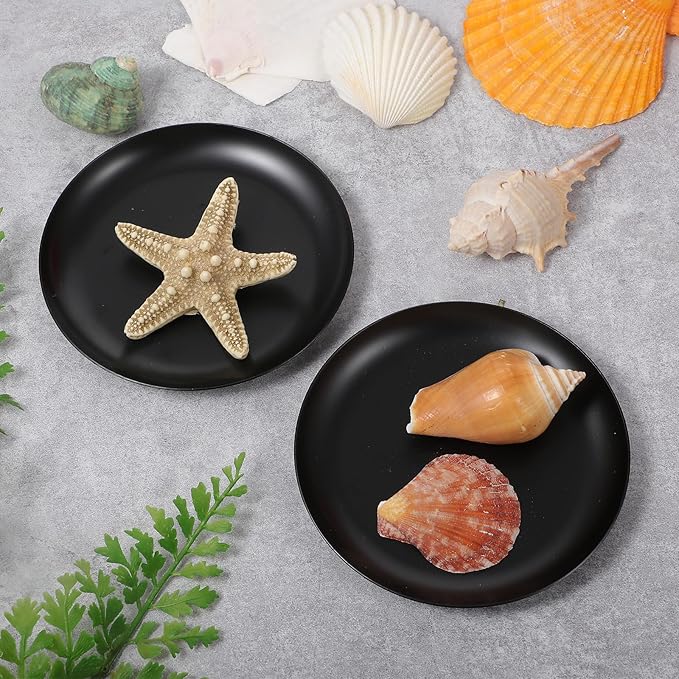 2 Pcs Round Decorative Tray, 4 Inch Black Perfume Tray Coffee Table Decor Small Stainless Steel Serving Trays Bathroom Accessories Candle Trays for Bathroom Countertop Table Centerpieces