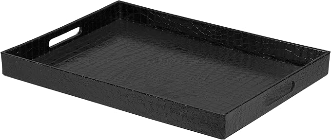Home Basics Attractive & Elegant with Handles Serving Tray, 18" x 13" x 2" (Black)