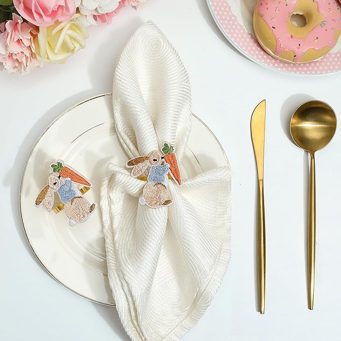 Lewondr Easter Bunny Napkin Rings, Napkin Rings Set of 6, Easter Table Decoration, Designed with Rabbit Elements for Festival, Birthday, Wedding Party, Banquet, Serviette for Spring, Thanksgiving Day