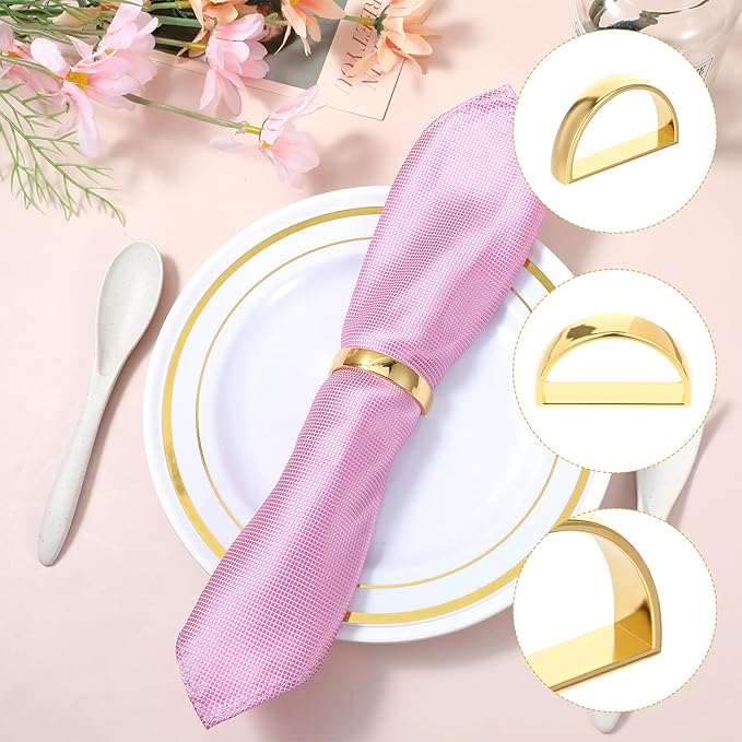 24 Pcs Gold Napkin Rings Set, Semicircle Metal Gold Napkin Holder Buckles, Fall Thanksgiving Christmas Napkin Rings, Napkins Rings for Dinner Table Decor, Wedding, Banquet, Party, Easter