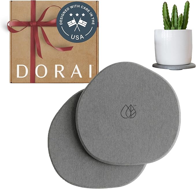 Dorai Stone Plant Pot Saucer – 2 Small Diatomite Water-Catching Trays for Indoor Plants