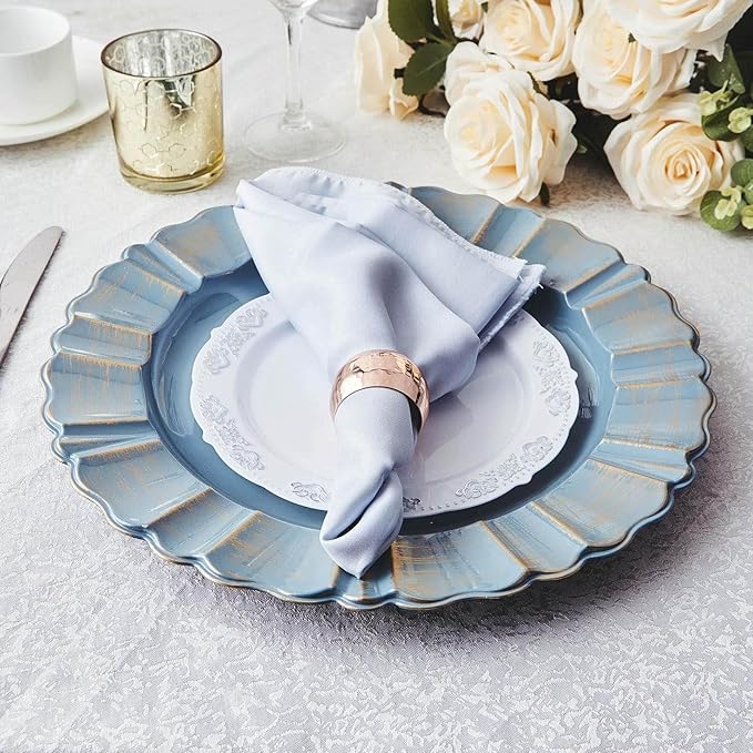 Efavormart Set of 6-13" Round - Dusty Blue Plastic Charger Plates With Waved Scalloped Rim for Wedding, Outdoor Receptions, Banquets, Holiday Dinner plates Chargers