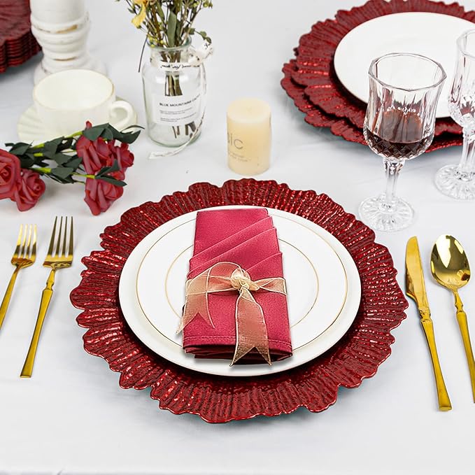 MAONAME Red Charger Plates, Set of 6, Reef Plates Charger for Dinner Plate,13-inch Plastic Chargers for Wedding Decor