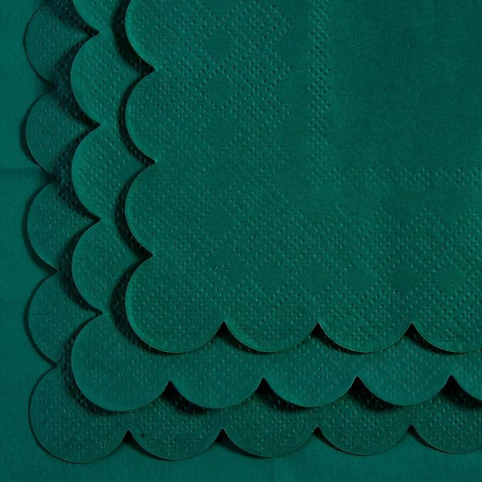 200 Pack Cocktail Napkin 2-Ply Scalloped Edged Dessert Napkins Folded 5 x 5 Inches Disposable Napkins for Dinner Wedding Birthday Party Bridal Anniversary Reception Event (Dark Green)