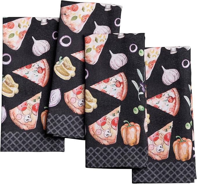 Maison d' Hermine Cloth Napkins Set of 4 100% Cotton Soft & Durable Everyday Reusable Square Napkins Cloth Washable, Dinner, Cocktail Party, Wedding, Restaurant (Pizza, 18" x 18")