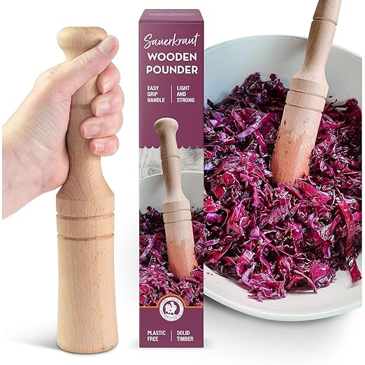 Sauerkraut Pounder - Solid Wooden Tamper for Sauerkraut Kimchi and Meat Tenderizing