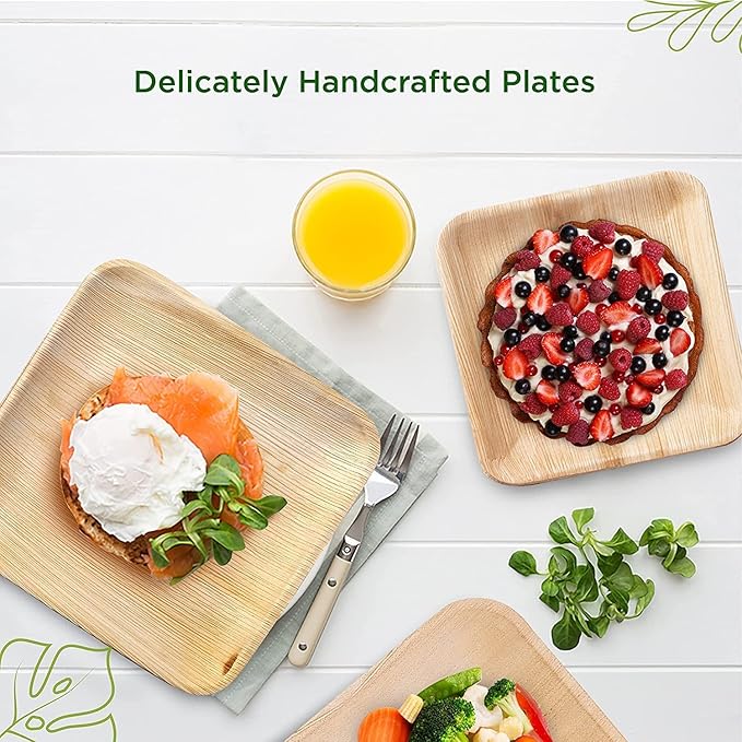 6 Inch 40 Square Palm Leaf Plates – Compostable, Biodegradable, Eco-Friendly – Like Bamboo Disposable Plates for Party, Wedding, Picnic – Sturdy, Heat Proof & Leak Proof