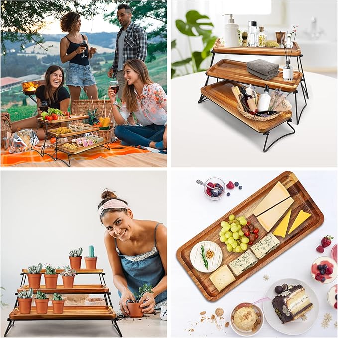 Manspdier 3 Tier Cupcake Stand & Towers Serving Tray for Party, Acacia Wooden Dessert Table Display Set, Decorative Tiered Decor Small Chees Charcuterie Boards Rustic Wood Platters Trays, (A010)