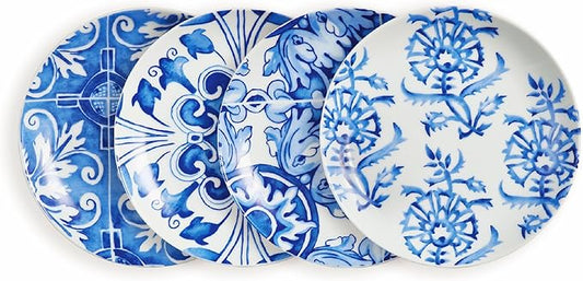 Rosanna Azul Porcelain Appetizer Plates, Set of 4, 6", Perfect for Desserts, Dishwasher & Microwave Safe, Blue