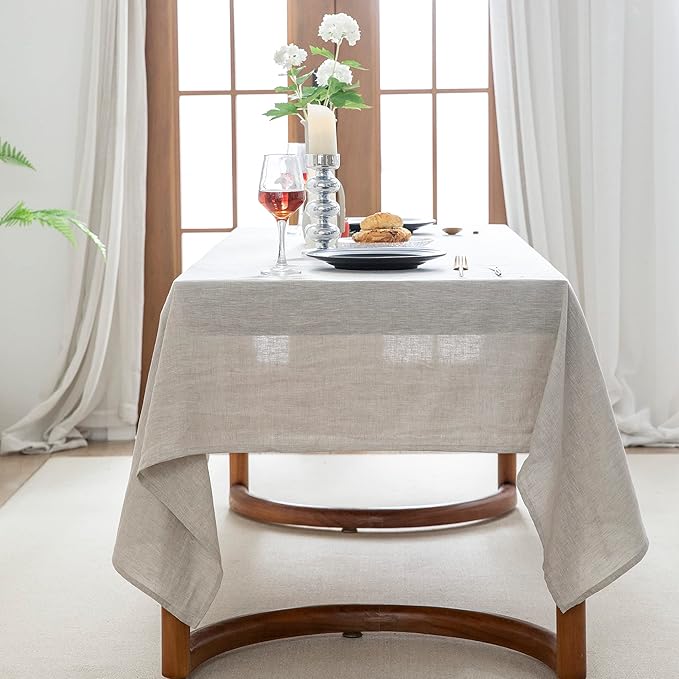 EVERLY 100% Pure Linen Rectangle Tablecloth 84Lx60W Inches for Dining,Weddings and Restaurants,Decorative Halloween,Thanksgiving,Christmas Table Cloth Machine Washable Tablecloths-Natural Linen