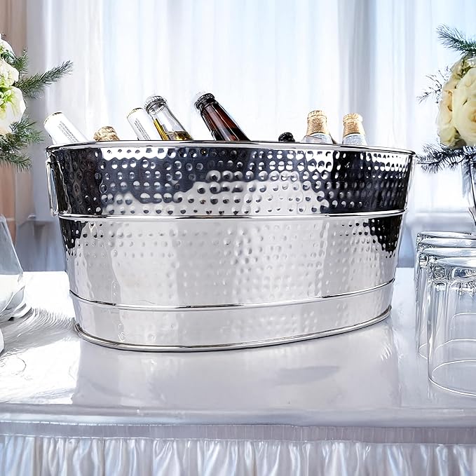 BREKX Aspen Heavy-Duty Oval Stainless Steel Drink Cooler for Parties - Metal Large Ice Bucket for Drinks, 25-Quart (30-Bottle) Large Cooler Ice Container for Parties, Leak Resistant