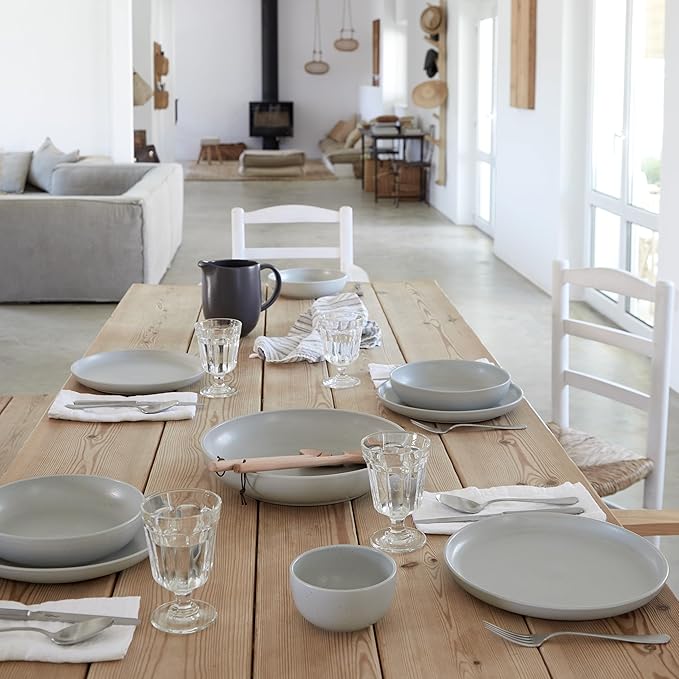 Casafina Ceramic Stoneware 12-Piece Place Setting Service for 4, Pacifica Collection, Oyster Grey | Microwave & Dishwasher Safe Dinnerware Set | Food Safe Glazing | Restaurant Quality Tableware