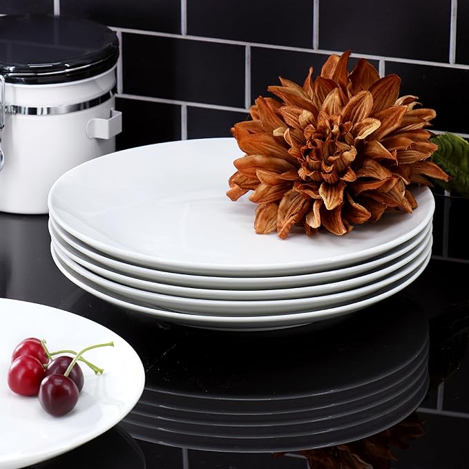 Elama 10.5 Inch Professional Kitchen 12 Piece Porcelain Dinnerware/Tableware Set (Round Dinner Plate White)