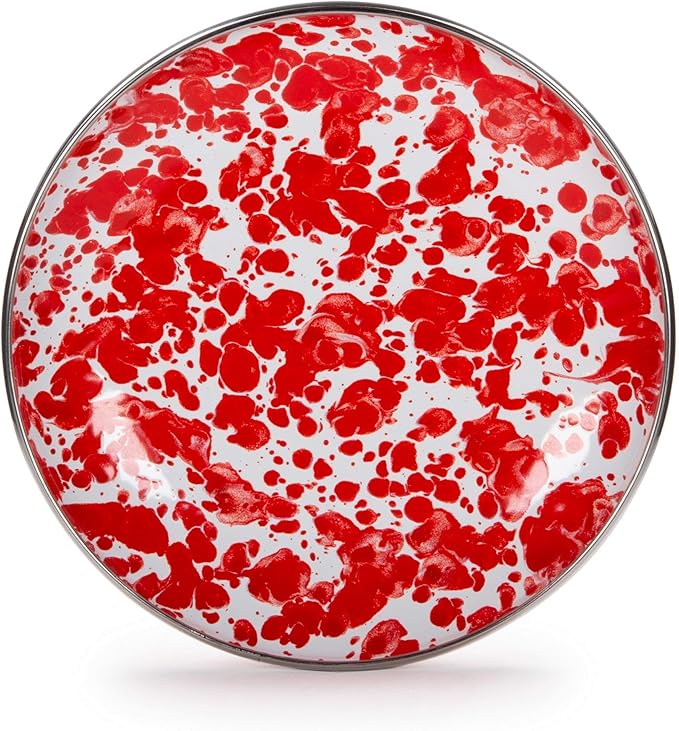 Golden Rabbit Enamelware Appetizer Plates, 6 inch, Red Swirl, Set of 4