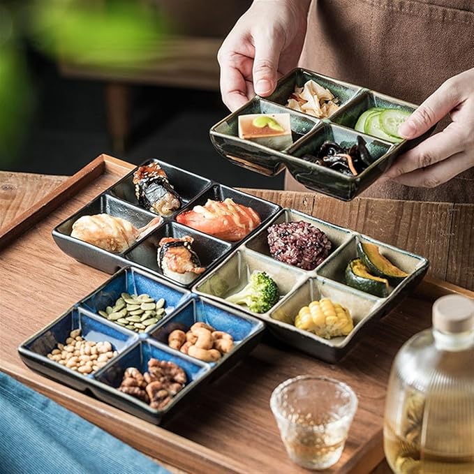 Sauce Dish 1 Piece Multifunctional Compartmentalized Plate Ceramic Snacks Dessert Bowl Snack Plate Roasted Meat Seasoning Sauce Plate Snack Plate(C)
