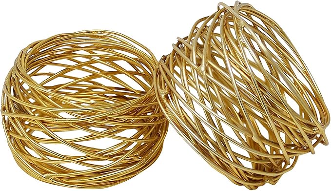 Golden Mash Napkin Rings Dining Table Napkin Holder, Classic Everyday Use Thanksgiving, Christmas Napkin Rings Buckles,Festive Party Gift Farmhouse for Table Mash (Matal Set of -12)