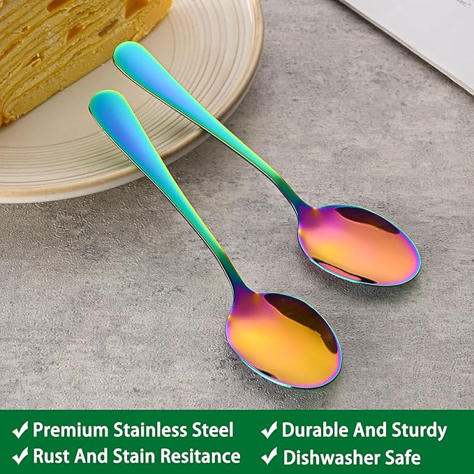 4.7 Inch Coffee Spoon,Set Of 8 Stainless Steel Colorful Espresso Spoon,Rainbow Tea Spoons,Cute Multicolored Mini Spoons For Dessert,Caviar,Seasoning