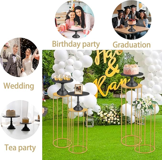 3 Set Black Cake Stand，Display Plate Dessert Cupcake Pastry Candy for Party，Elegant Round Cylinder Columns tables for Weddings Cake Stands，Birthday Party