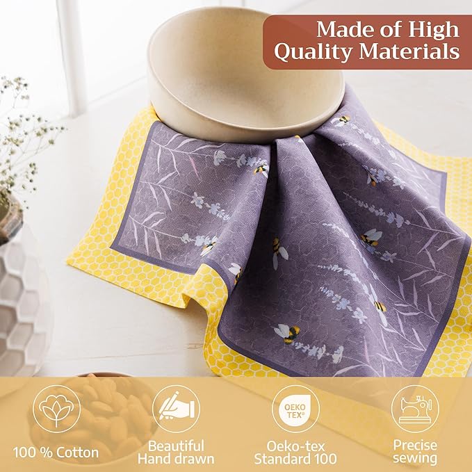 Maison d' Hermine Cloth Napkins Set of 4 100% Cotton Soft & Durable Everyday Reusable Square Napkins Cloth Washable, Dinner, Cocktail Party, Wedding, Restaurant (Bees are Buzzing, 18" x 18")