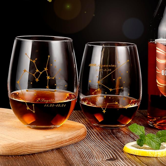 HOHY Sagittarius Zodiac Wine Glass 20 Oz, Sagittarius Zodiac Birthday Horoscope Gifts for Women, Wine Glass Astrology Constellation Christmas Gifts for Women, Constellation Wine Glasses Golden