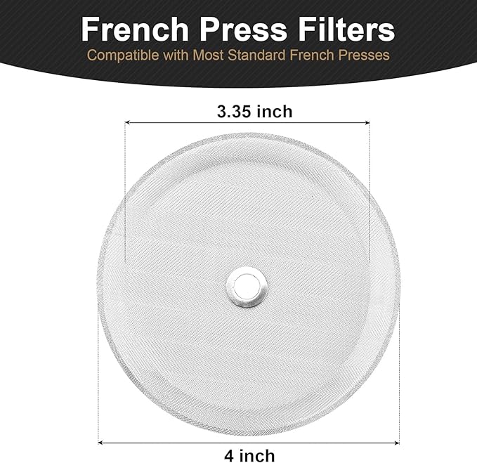 6 Packs French Press Filters Replacements, 4 Inch Premium Stainless Steel French Press Screen Replacement for 1000 Ml/ 34 Oz/ 8 Cup French Press Coffee and Tea Makers by ES NATAURA