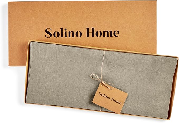 Solino Home Linen Vintage Khaki Table Runner 90 Inches Long - 100% Pure Linen 14 x 90 Inch Table Runner - Fete