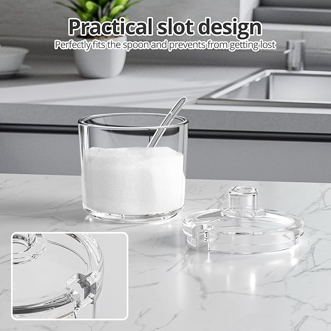 Sugar Container with Lid and Spoon,Sugar Bowl Acrylic Jar for Coffee Bar Accessories Coffee Canister Kitchen Decor (Small)
