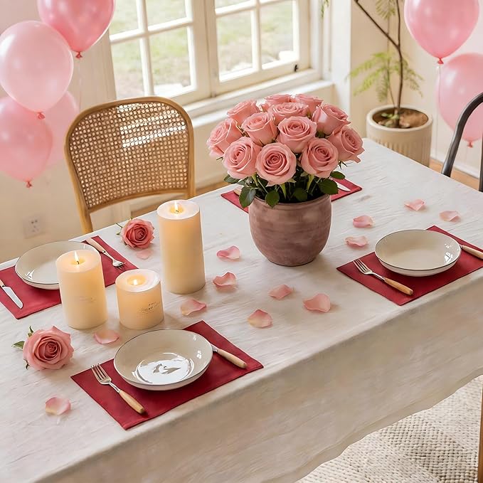 Home Brilliant Cloth Placemats Set of 8 Red Linen Placemats for Valentine's Day Dinner Heat Resistant Dining Table Mats Kitchen Place Mats, Dark Red Burgundy