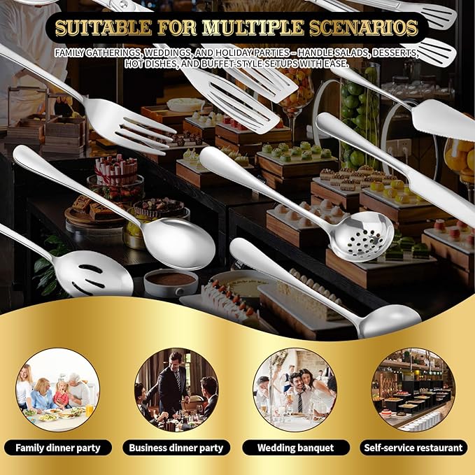 20 PCS Serving Utensil Set & Catering Serving Utensils - Stainless Steel Complete Buffet for Weddings, Holidays, Parties & Family Gatherings - Serving Utensils Set for Parties (Silver)