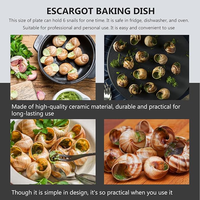 Veemoon Ceramic Escargot Baking Dish Snail Serving Plate with Handle 10-inch Ovenproof Appetizer Plate for Seafood Cooking and Dining