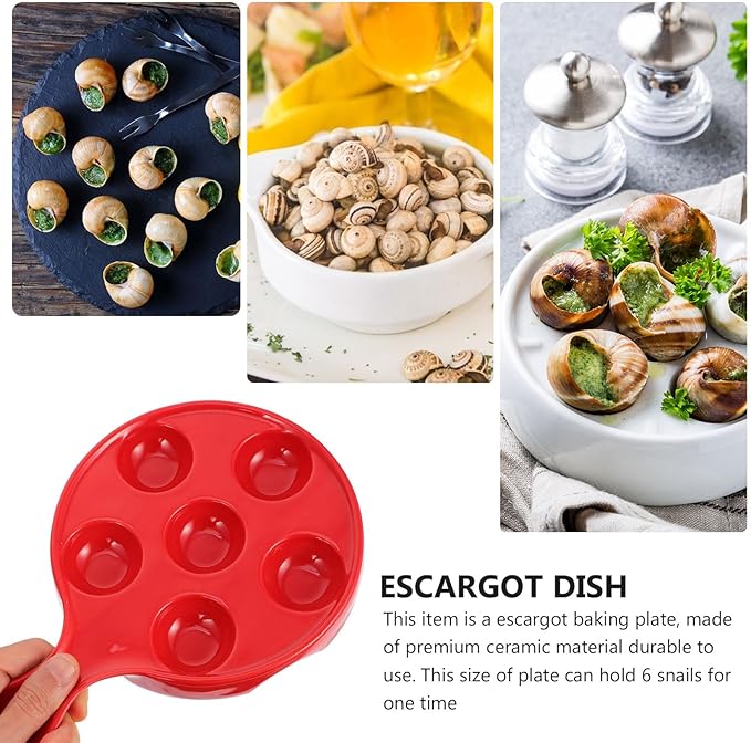 BESPORTBLE Ceramic Escargot Dish with 6 Holes, 10-inch Snail Baking Plate with Handle, Conch Serving Plate for Seafood Appetizers, Oven-safe Cooking Tool for Home and Restaurant