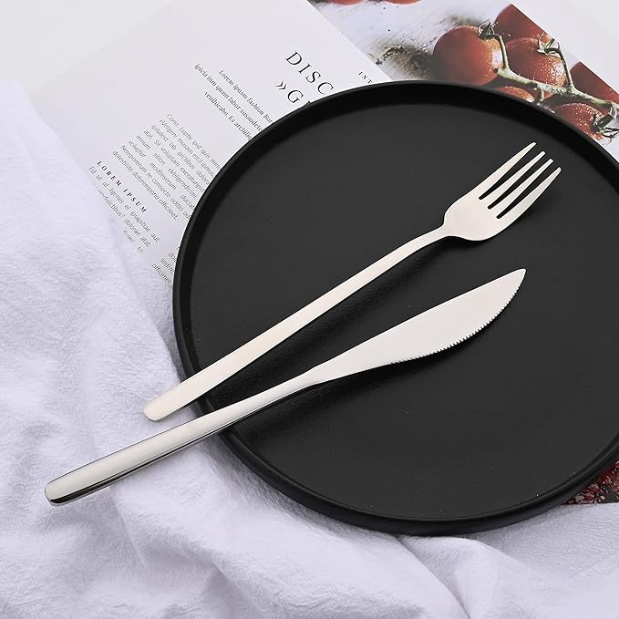 30 Pieces Silverware Set, Silver-Flatware Cutlery Set Service for 6, 18/8 Stainless Steel Tableware Eating Utensils for Home/Hotel/Restaurant, Mirror Polished, Dishwasher Safe