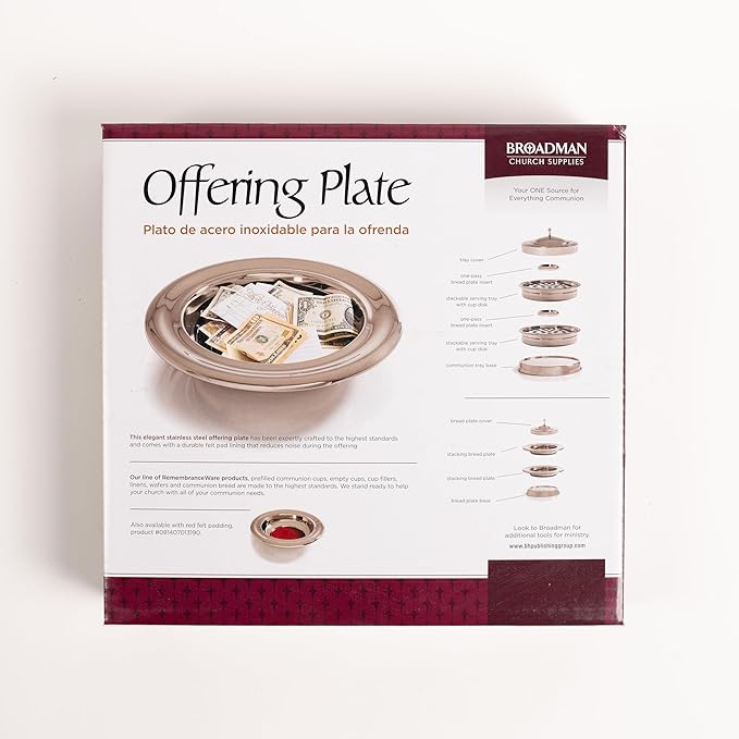 BROADMAN CHURCH SUPPLIES RemembranceWare Offering Plate, Silver with Red Felt