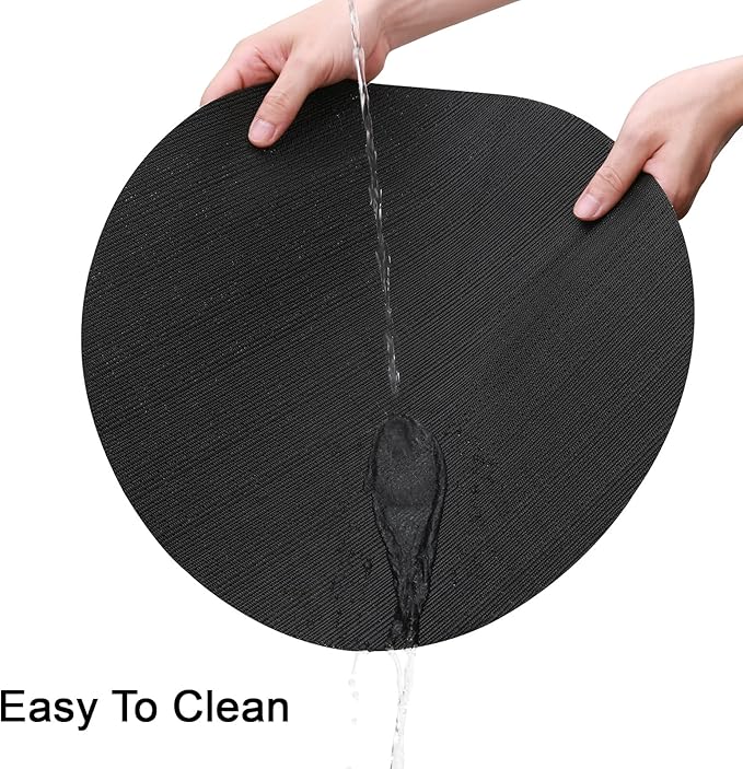 Round Placemats Set of 4 Heat Resistant Vinyl Placemats 15 inch Washable Non-Slip Table Mats Woven Place Mats for Dining Table (Black, Set of 4)
