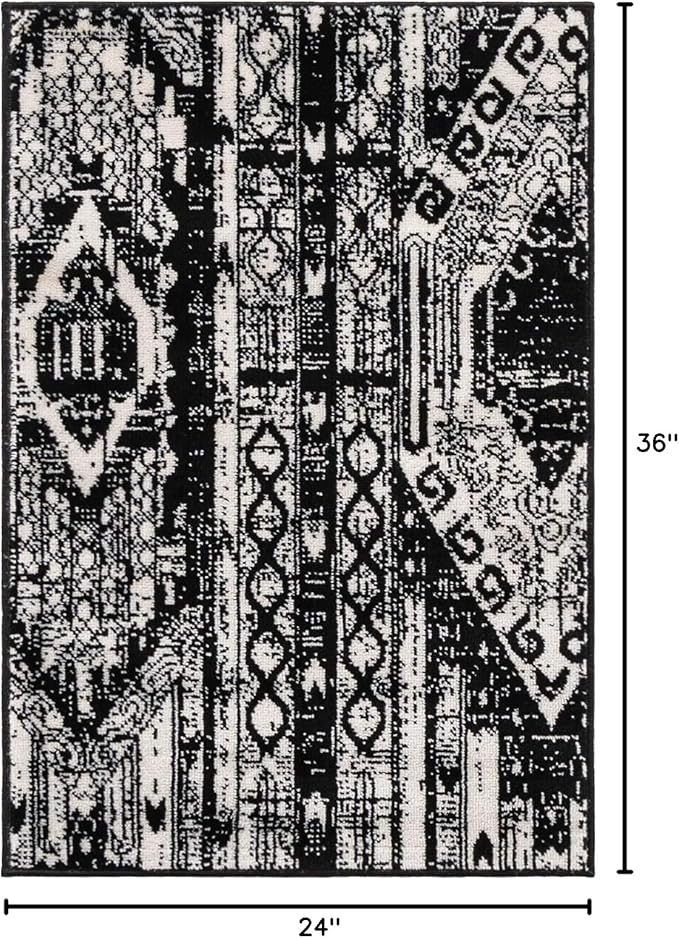 Rugs.com Oregon Collection Rug – 2' 2 x 3' Black and White Low-Pile Rug Perfect for Living Rooms, Large Dining Rooms, Open Floorplans