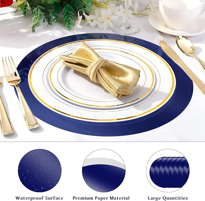 KesaPlan 100PCS Round Blue Placemats, 13" Disposable Paper Placemats for Dining Table, Mirrored Blue Charger Place Mat for Kitchen Banquet Table Setting Dinner Party Birthday Wedding Decor