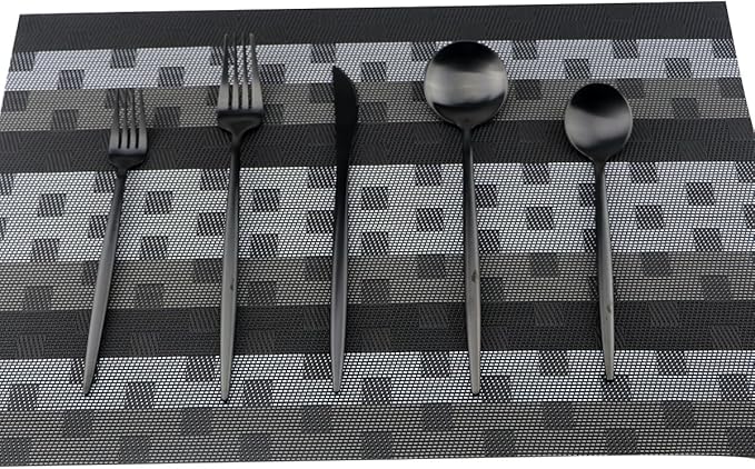 Flatware Set 18/10 Stainless Steel Matte Black - Kitchen Utensil Serving Set of Dinner Fork Knife Spoon Salad Fork Dessert Spoon,20 Piece Set of 4, for Home Kitchen Restaurant Hotel
