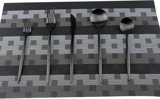Flatware Set 18/10 Stainless Steel Matte Black - Kitchen Utensil Serving Set of Dinner Fork Knife Spoon Salad Fork Dessert Spoon,20 Piece Set of 4, for Home Kitchen Restaurant Hotel
