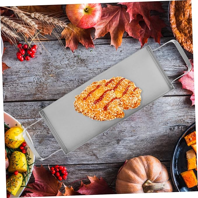 Ciieeo Rectangular Stainless Steel Bbq Serving Platter Dual Handles Versatile Food Serving Tray for Snacks Sushi Desserts and Hot Pot