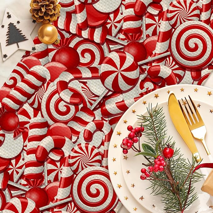 Candy Table Runner Seasonal Christmas Holiday Kitchen Dining Linen Table Decoration for Indoor Outdoor Home Party Decor 13 x 72 Inch