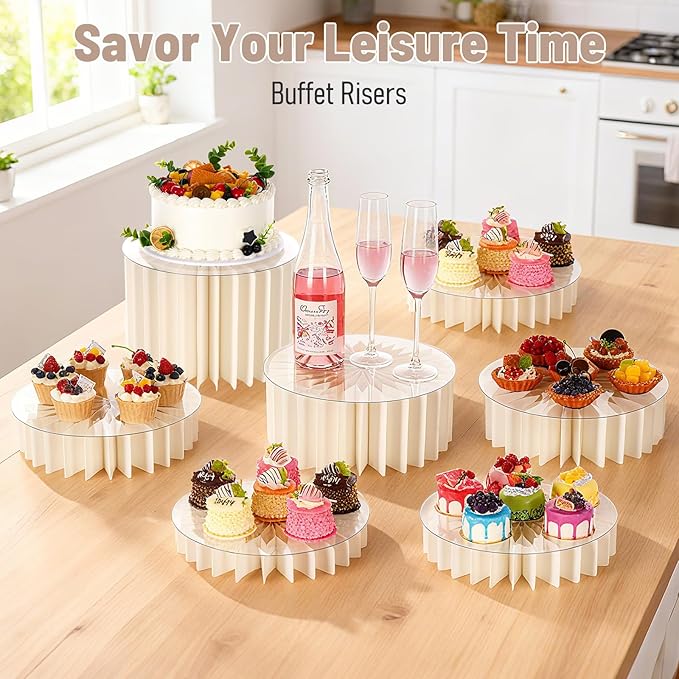 8 Pack Buffet Risers and Stand, Foldable Food Risers for Buffet Table Acrylic Dessert Table Display Set Food Display Risers Cylinder Cake Stands for Party Wedding, Birthday Decoration