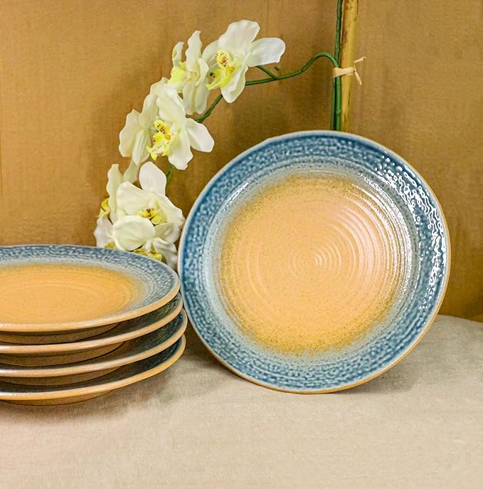 Ebros Gift Artistic Blue River Ao Nagashi Collection Dinnerware Serveware Kitchenware Set Asian Japanese Restaurant Supply (Pack Of 5 Large Round Dinner Plates 10" D)