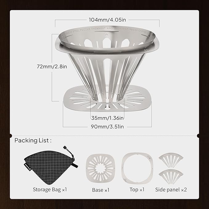 Thous Winds Collapsible Pour Over Coffee Dripper, Reusable 304 Stainless Steel Coffee Filter - Portable Coffee Maker for Camping, Travel, Office & Home, with Storage Bag