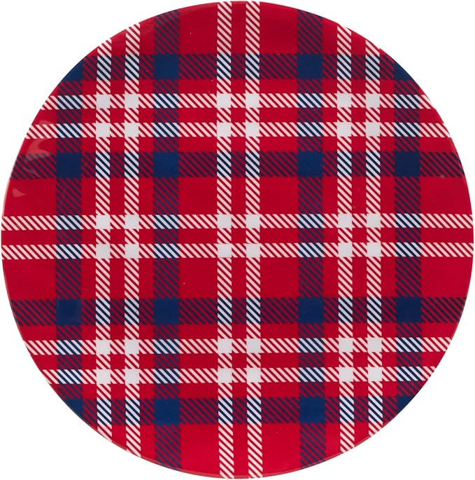 Certified International Patriotic Plaid 12 Piece Melamine Dinnerware Set, Service For 4