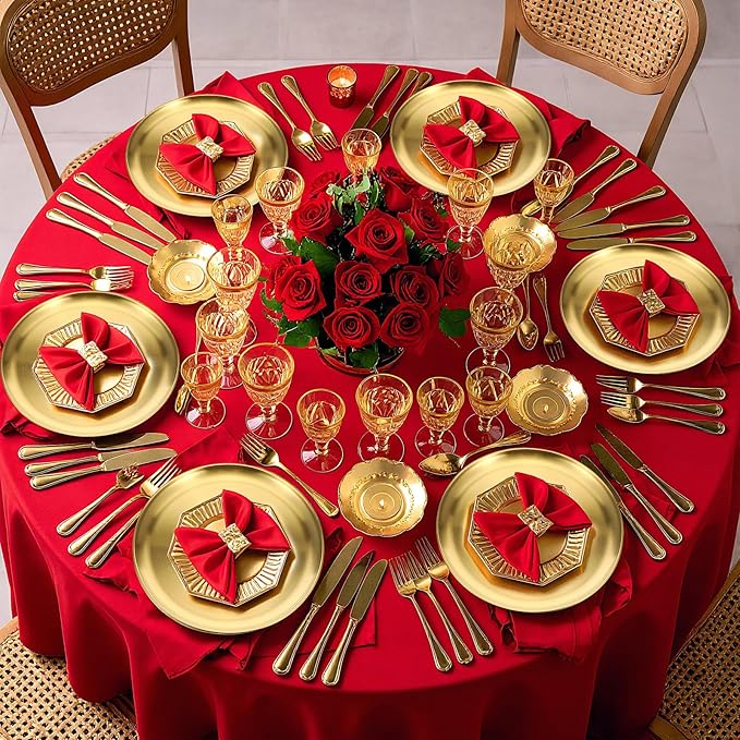 6 Pcs Gold Serving Trays, 12 Inch Stainless Steel Round Decorative Serving Table Food Circle Tray for Coffee Bar Home Bathroom Candle Wedding Party Makeup Organizer Perfume Countertop
