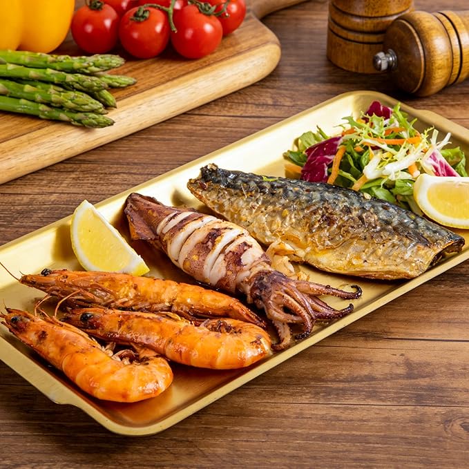 3pcs Stainless Steel Serving Tray,12.6" Rectangular Serving Platters for Kitchen,Ottoman Dish for Buffet Service，Golden