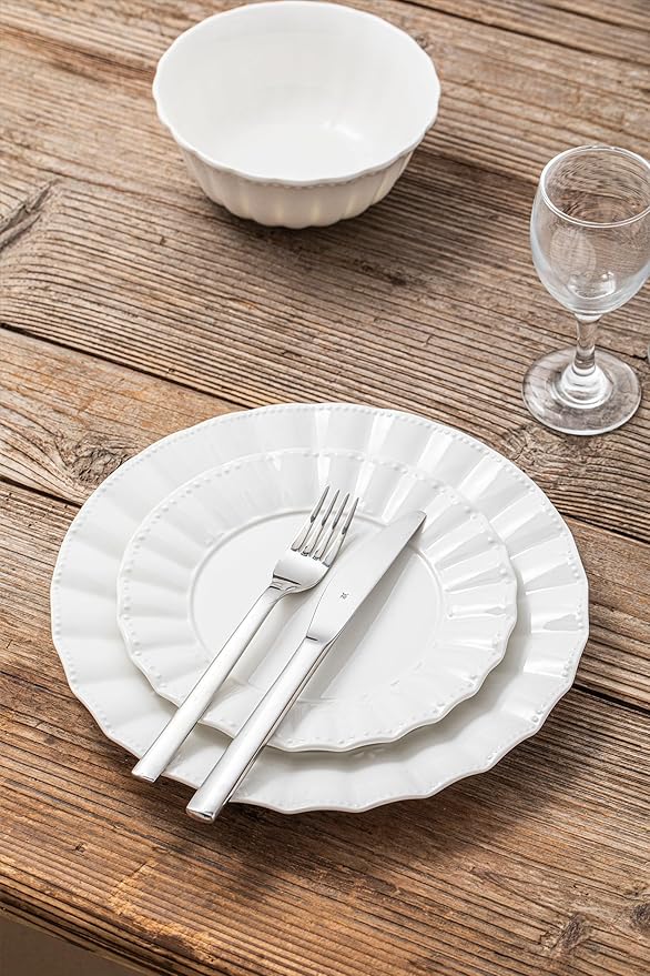 HOMBENE Plates and Bowls Sets, 12 Piece Dinnerware Sets Bone China, Porcelain Dinner Set with Cereal Bowls, Ceramic Soup Bowls, for Pasta, Salad, Gift Idea, Wavy Pattern