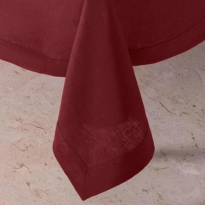 D'Moksha Homes Linen Tablecloth for Rectangle Tables 60 x 132 Inch - 100% Pure Linen Dark Red Table Cloth - Machine Washable Cloth Tablecloth for Winter, Christmas, Holiday, New Year